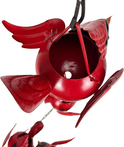 Things2Die4 85-Inch Metal Rain Chain with 7 Three-Dimensional Red Cardinal Birds, Rustic Brown Finish, Weighted Bell at Bottom, Decorative Downspout Alternative for Outdoor Garden or Patio Décor