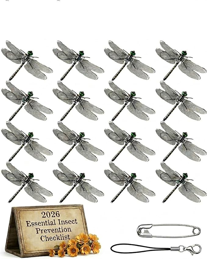 Dragonfly Clips for Bugs Repellent, 3D Artificial Dragon Fly, Lifelike Outdoor Hanging Ornament Garden Decor, Durable Fake to Keep Away Yard Ornaments Hat Golf Moving(Black(16pcs))