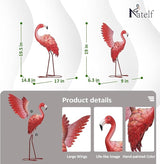 Natelf Flamingos Garden Statues Small Outdoor Decor, Set of 2 Metal Yard Art with Spread & Folded Wings, Weather-Resistant Pink Flamingo Lawn Sculpture for Patio, Backyard - Gift for Women, Mom