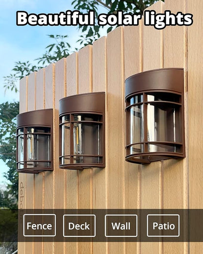 Solar Lights Outdoor, 12 Pack Solar Fence Lights, Waterproof Led Outdoor Solar Lights for Yard Patio Step Deck Stairs Garden Decor, Brown