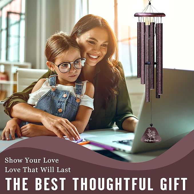 Mothers Day Wind Chimes Gifts for Mom, Best Mom Ever 32" Wind Chime, Mother Birthday Gift Ideas from Daughter Son, Funny Mama Windchimes, Christmas Valentines Mothers Day Presents for Mama