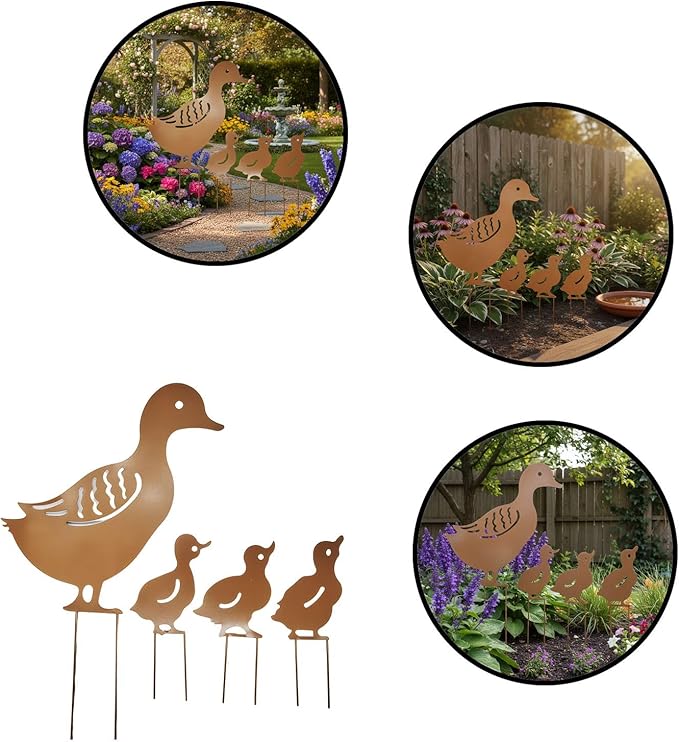 Iron Garden Ornament Wrought Metal Family Decor for Outdoor Lawn and Backyard Landscaping