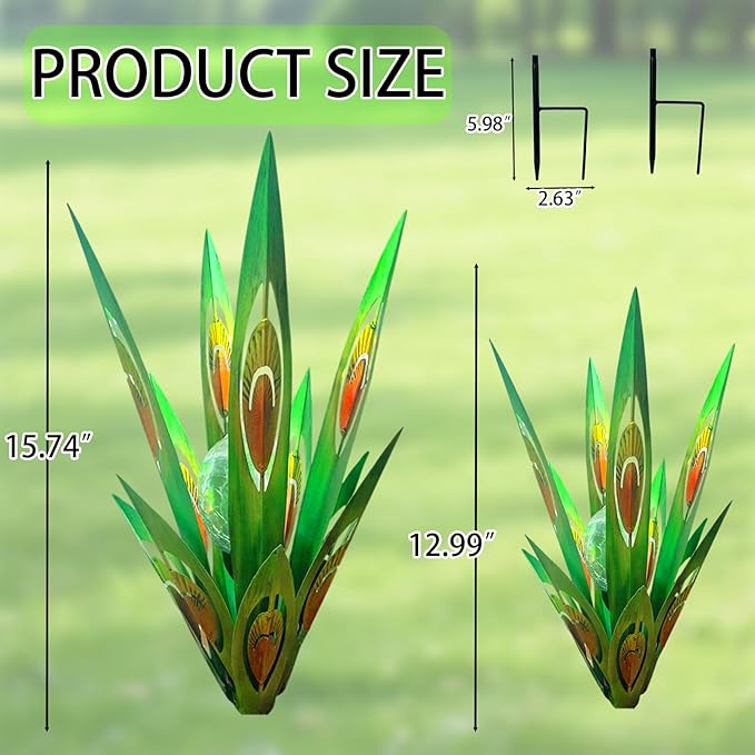 Jesokiibo 2pcs Tequila Sculpture Metal Agave Plant Home Decor Rustic Hand Painted Figurines Yard Decorations Lawn Ornaments（Multi-Color LED Solar Light Green） (Green)