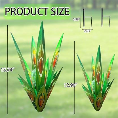 Jesokiibo 2pcs Tequila Sculpture Metal Agave Plant Home Decor Rustic Hand Painted Figurines Yard Decorations Lawn Ornaments（Multi-Color LED Solar Light Green） (Green)