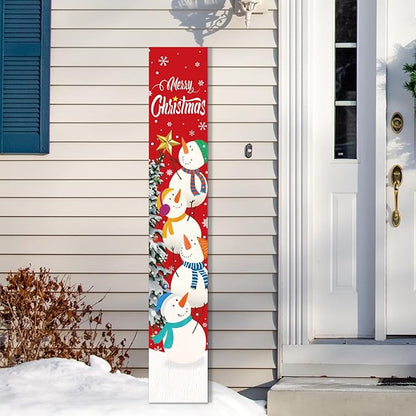 Merry Christmas Wooden Porch Sign 47.3'' Snowman Stack Snowflake Welcome Porch Signs Vertical Standing Xmas Wooden Hanging Decoration for Garden Home Front Door Yard Farmhouse Outdoor Indoor Decor