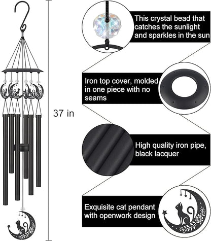 Wind Chimes for Outside,Sympathy Garden Decor Gifts for Women Mom and Grandma,Christmas Windchime in Loving Memory Outdoor Decoration for Yard, Patio, Porch, Lawn, Landscape,Halloween(Cat)