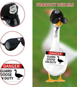CAMDUCK 3 Pcs Porch Goose Accessories Porch Goose Sign Goose Police Hat Eyeglasses Wooden Gooses Warning Sign Danger Guard Geese on Duty Warning Sign Geese Outfits Decor for Yard Porch Lawn