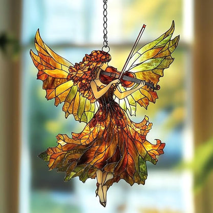 Music Angel Acrylic Suncatcher Stained Glass Effect Window Car Hanging Christmas Ornament Indoor Outdoor Decor Garden Sun Catcher Panel for Angel Lover for Women Mom Grandma