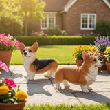 Garden Corgi Statue Dog Figurines Indoor/Outdoor Garden Landscaping Sculpture for Patio, Yard or Lawn Flower Pots Balcony Ornaments