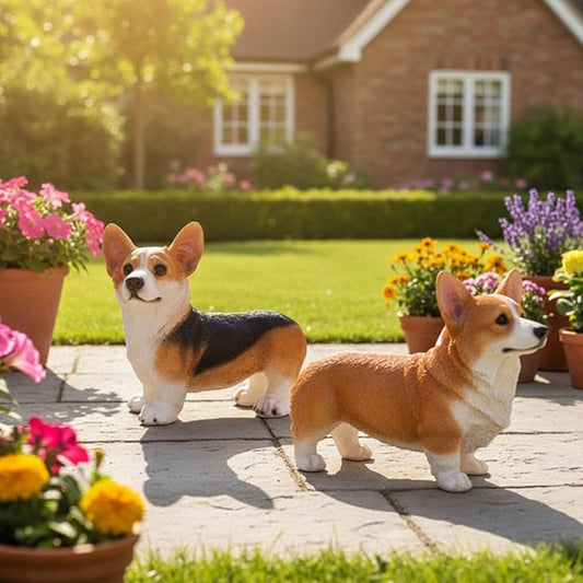 Garden Corgi Statue Dog Figurines Indoor/Outdoor Garden Landscaping Sculpture for Patio, Yard or Lawn Flower Pots Balcony Ornaments