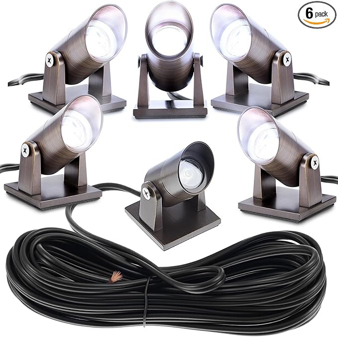 Rossesay 6 Pack Waterproof Brass Underwater Light Ip65 Pond Lights LED Submersible Pool Fountain for Swimming Home Garden Patio Pond Fountain Waterfall Landscape Rockery