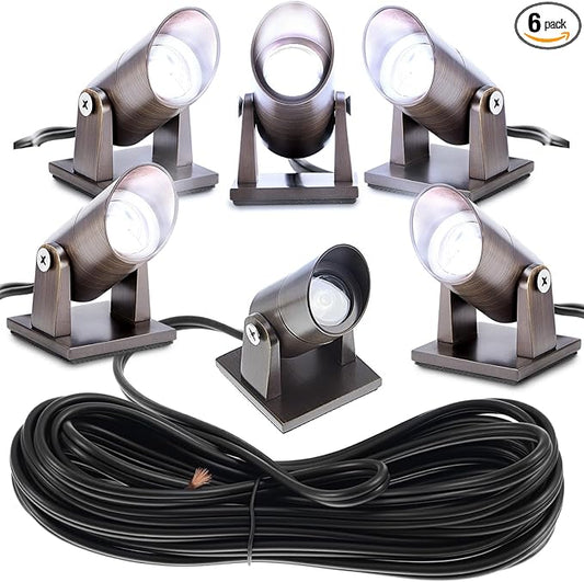 Rossesay 6 Pack Waterproof Brass Underwater Light Ip65 Pond Lights LED Submersible Pool Fountain for Swimming Home Garden Patio Pond Fountain Waterfall Landscape Rockery