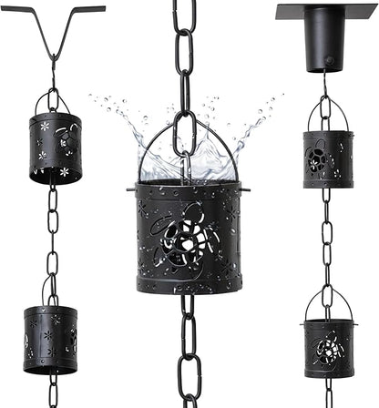 8.5 FT Rain Chain with 12 Aluminum Cups | Durable Rain Chains for Gutters - Easy Install, Rust-Proof Rain Catcher Chains for Outside with Included Gutter Adapter, Unique & Artistic Design