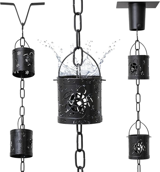 8.5 FT Rain Chain with 12 Aluminum Cups | Durable Rain Chains for Gutters - Easy Install, Rust-Proof Rain Catcher Chains for Outside with Included Gutter Adapter, Unique & Artistic Design