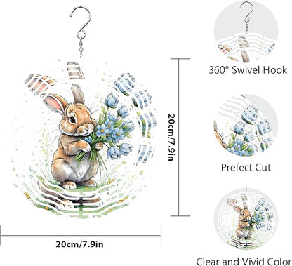 Easter Bunny Wind Spinner Easter Day Gifts 3D Metal Kinetic Hanging Wind Sculpture Spinners for Yard and Garden Indoor Outdoor Window Easter Rabbit Yard Art Garden Decoration 8 Inch (Bunny 8)