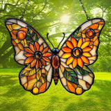 Sunflower of Hope Monarch Acrylic Suncatcher Stained Glass Effect Window Car Hanging Christmas Ornament Indoor Outdoor Decor Garden Sun Catcher Panel for Butterfly Lover for Women Mom Grandma