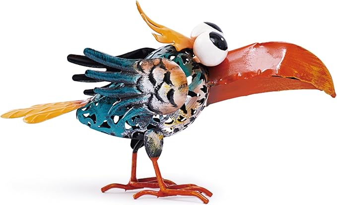 Bird Sculpture Yard Decor - Funny Shut Up Big Eyes Metal Birds Statue for Garden Patio Lawn Outdoor Standing, Art Figurine Desk Decoration Ornament Gifts for Housewarming Christmas