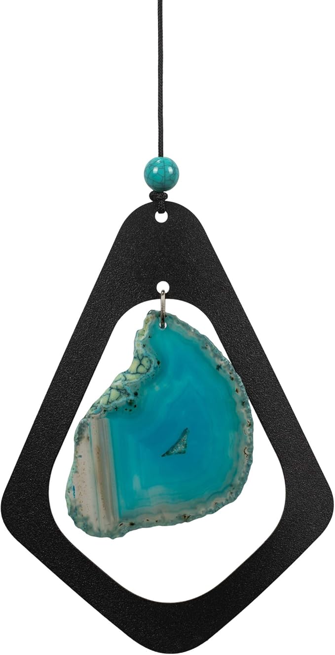 Sunset Vista Designs Azure Blue Agate Gemstone 29.5 inch Metal Decorative Outdoor Garden Wind Chime Noisemaker