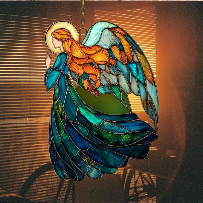 Vivid Angel Mosaic Art Acrylic Suncatcher Stained Glass Effect Window Car Hanging Christmas Ornament Indoor Outdoor Decor Garden Sun Catcher Panel for Butterfly Lover for Women Mom Grandma