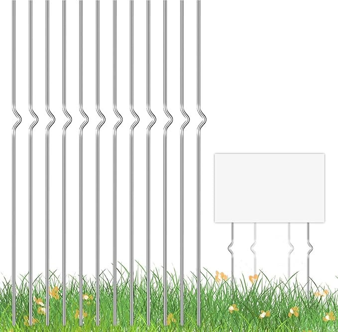 Yard Sign Stakes - 12 Pack Heavy Duty Metal Stake for Christmas Garden Lawn Signs 13" Alternative to H Frame Stake for Sale Signs Outdoor Blank Lawn Posts Estate Garage Sale Yard Sign Holder