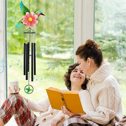 MUMTOP Hummingbird Wind Chimes for Outside, Metal Deep Tone Memorial Sympathy Wind Chime Windchimes with Flower for Patio, Outdoor,Garden,Yard,Window,Home Decor or Gifts for Women