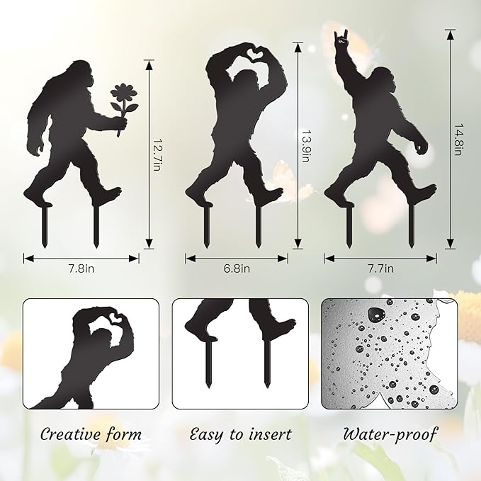 3 Pcs Metal Bigfoot Yard Decor, Unique Bigfoot Decor and Animal Gifts, Black Metal Yard Decor, Outdoor Animal Sasquatch Decor for Patio Garden and Lawn (Unique)