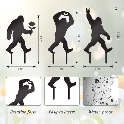 3 Pcs Metal Bigfoot Yard Decor, Unique Bigfoot Decor and Animal Gifts, Black Metal Yard Decor, Outdoor Animal Sasquatch Decor for Patio Garden and Lawn (Unique)