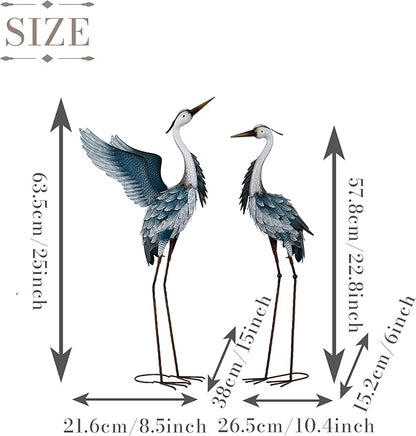 TERESA'S COLLECTIONS Garden Decor, Set of 2 Herons Garden Decor, 23-25", Elegant Herons with Blue Painting, Waterproof Metal Garden Statue, Birthday Gifts for Women Mom