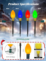 C9 Christmas Pathway Stake Lights, 7Ft String Lights with 4 Jumbo C9 Multicolor LED Bulbs, Stake, Christmas Decorations for Outdoor Garden Walkway
