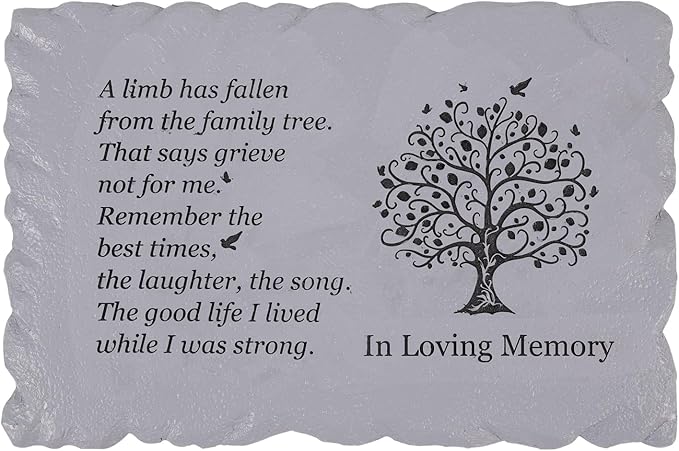 11.8 inches Long Tree of Life Song Polyresin Memorial Garden Stone, Memorial Stones for Loved Ones Outside, Memorial plaques, Sympathy Gifts for Loss of Loved one, Memorial Gifts (Grey Tree)