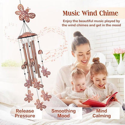 Bee Wind Chimes Outdoor Bee Gifts for Women Mom Men Dad Unique Birthday Metal Honeybee WindChimes for Outside/Indoors, Patio, Lawn, Yard, Home Decor, Outdoor Decor, Garden Decorations