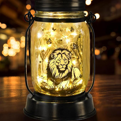 Lion Gifts for Women/Men Lion Solar Lanterns Mom Birthday Animal Simba Lovers Lantern Animal Memorial Lights Solar Garden Decoration for Yard, Patio,Backyard,Porch Torches, Home Decor