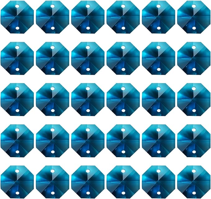 PATIKIL K9 Crystal Octagon Beads 2 Holes Pendants, 60 Pack 14mm Chandelier Prisms Parts Ornaments Hanging Beads for DIY Arts Crafts Decoration, Sky Blue