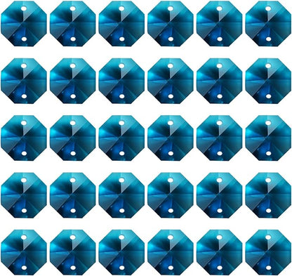 PATIKIL K9 Crystal Octagon Beads 2 Holes Pendants, 60 Pack 14mm Chandelier Prisms Parts Ornaments Hanging Beads for DIY Arts Crafts Decoration, Sky Blue