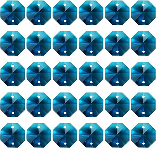 PATIKIL K9 Crystal Octagon Beads 2 Holes Pendants, 60 Pack 14mm Chandelier Prisms Parts Ornaments Hanging Beads for DIY Arts Crafts Decoration, Sky Blue