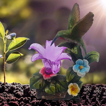 Eletina Resin Hummingbird Solar Light with Flower Garden Decorations,Waterproof Statues and Figurines Light Garden Art for Patio Lawn Yard Decorations (Resin Hummingbird Solar1)