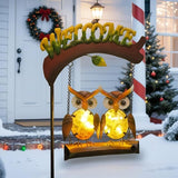 HONGLAND Solar Lights Outdoor Decor, Owl Swing Garden Decor, Owl Gifts for Women Mom, Whimsical Garden Lights Outdoor Decorations with Welcome Sign for Outside Patio Yard Lawn Decor