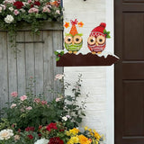 Bright Color Metal Owl Couple Garden Stake - Hanging Decor for Fence or Wall, Outdoor Yard Art with Message Board for Patio, Porch, Lawn for Couples Housewarming