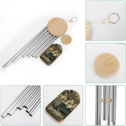 Wind Chimes for Outside,Retro Animal Style Printed Cute Aluminium Windchimes Outdoors,Soothing Melodic Memorial Wind Chime for House Porch Patio Garden Balcony Decor