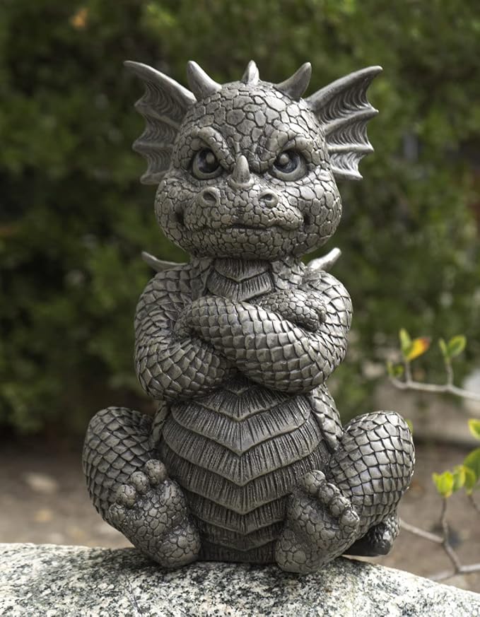 Ebros Gift Whimsical Garden Dragon Folding His Arms with Angry Face Figurine 10.25" H Cute Grumpy Baby Dragon Faux Stone Resin Finish Dungeons and Dragons Mythical Fantasy Sculpture