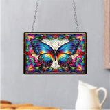 Stained Glass Style Rectangular Window Hanging Decor - Acrylic Colorful Butterfly & Flower - Suncatchers for Bedroom, Garden, Ideal for Home Decoration for Butterfly Lovers