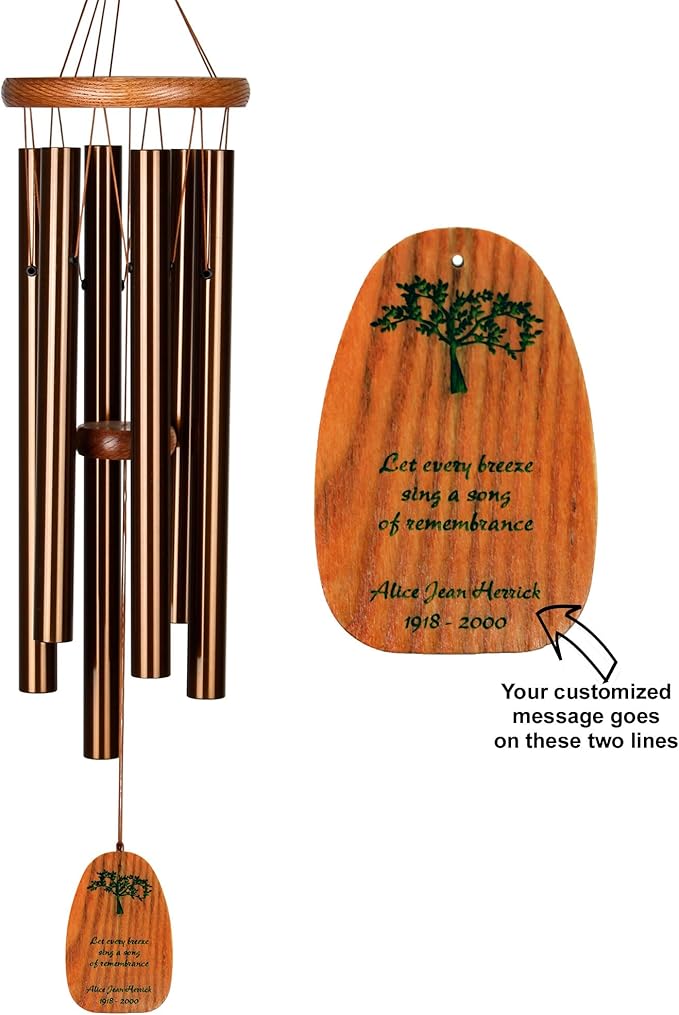 Woodstock Chimes Personalized Tree of Life Amazing Grace Wind Chime for Outside 24" Medium Bronze, Outdoor Garden Decor, Memorial Gift for Loss Loved Ones