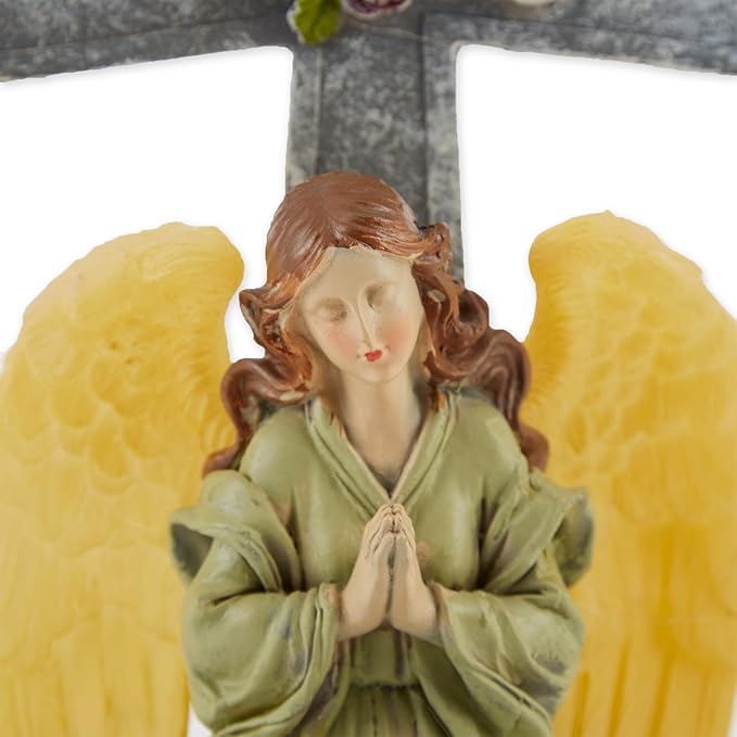 Gifts & Decor Faux Stone Look Blessed Cross Angel Garden Solar Light