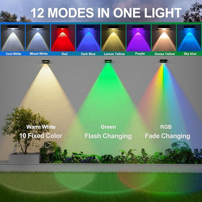 ZCXLIGHT Solar Fence Lights,Fence Lights Solar Powered Waterproof IP65 Multicolor Led 12 Fixed Colors ＆RGB Color Changing for Pool, Deck, Patio, Porch, Stairs, Holiday-4pack