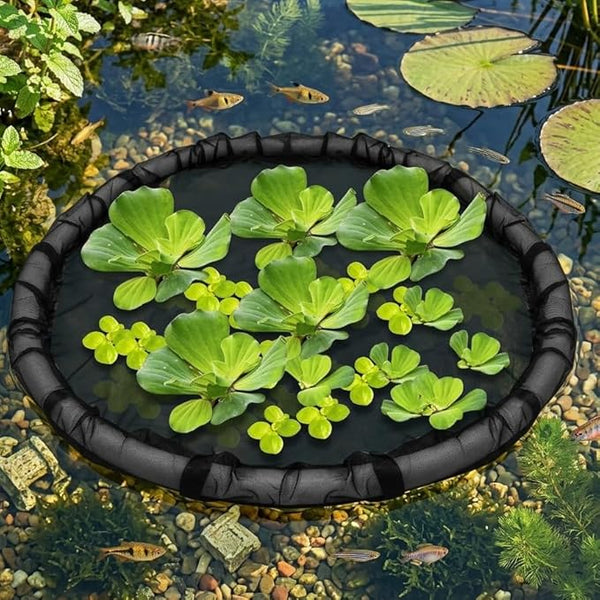 Round Floating Flora Fish Barrier, Water Floating Pond Planter Corral Island Landscape Planting Protector Fine Mesh with Lifting Ring,Water Features Ponds Decoration & ProtectPond from Birds (31inch)