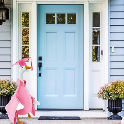 Graduation Goose Outfit for 23'' High Cement Goose Statue, Lawn Porch Clothes Cute Grad Yard Statue Outfit for Patio Outdoor Garden Decoration(Pink)