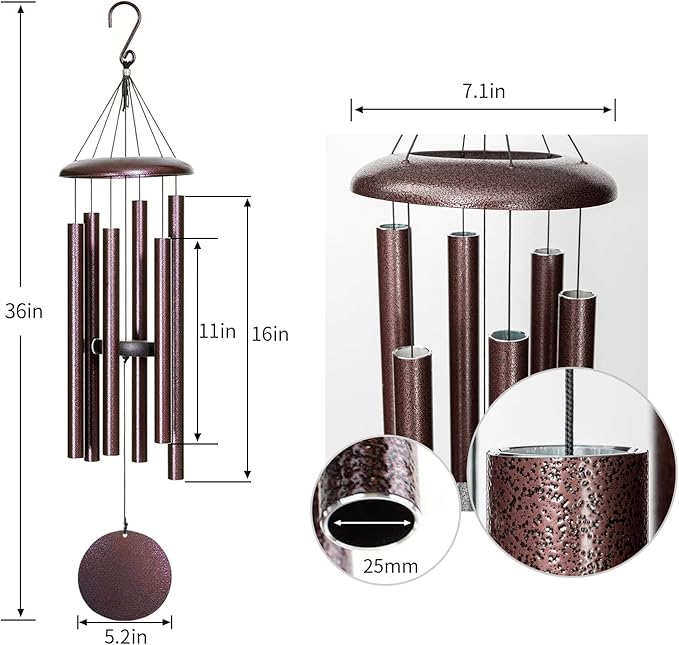 Wind Chimes for Outside Deep Tone, 36'' Large Wind Chimes Outdoor, Sympathy/Memorial Wind Chime Gifts for Mother's Day/Grandma (36''Bronze)