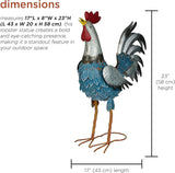 Alpine Corporation 23" Tall Outdoor Metal Silver Tail Rooster Statue with Vibrant Design, Garden Decor, Silver/Blue