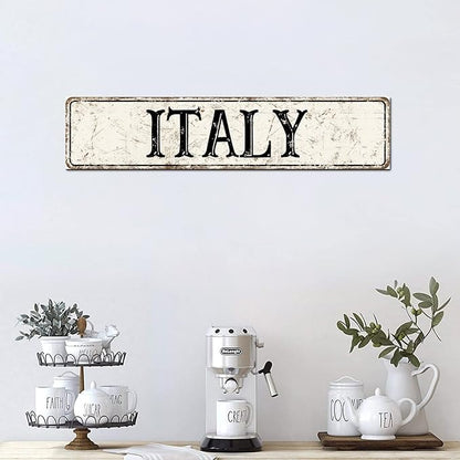 Madcolitote Vintage Country Italy Wood Sign Italy Street Signs Customized Rustic Wooden Wall Art Farmhouse Wall Decor Kitchen Wall Hanger Retro Decoration Sign Housewarming Gift 4x18in