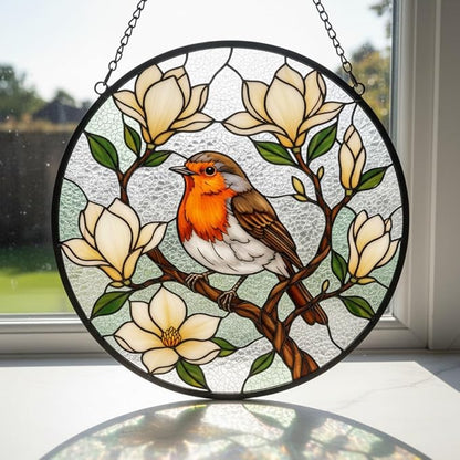 Robin Stained Glass Suncatcher Window Hanging, Bird Ornament Decor for Window, Robin Ornament for Women, Nature Lovers Gift Idea, Bird Suncatcher Stained Glass, Nature Decor for Home
